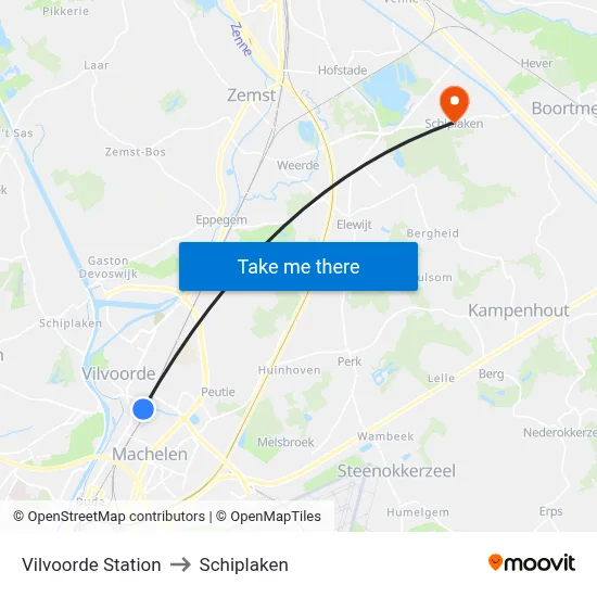 Vilvoorde Station to Schiplaken map