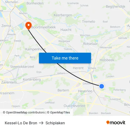 Kessel-Lo De Bron to Schiplaken map