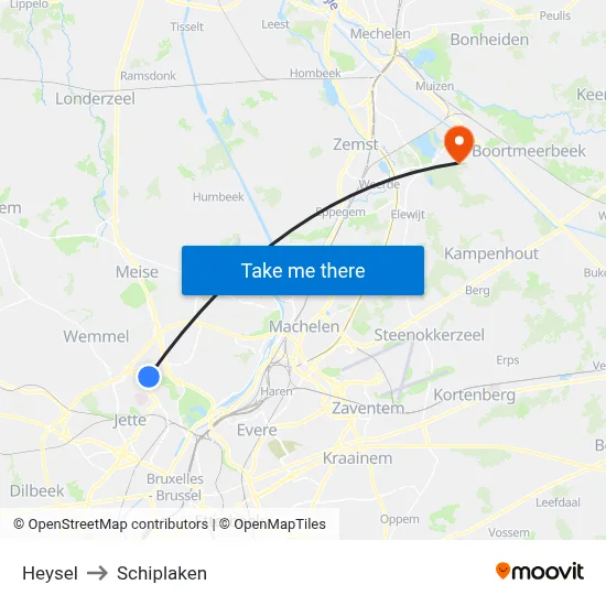 Heysel to Schiplaken map