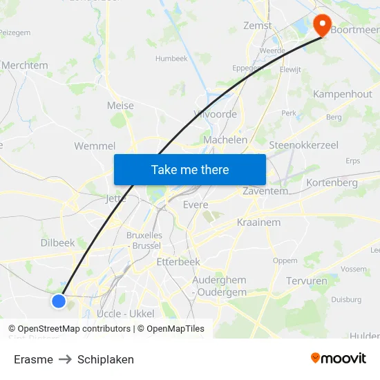 Erasme to Schiplaken map