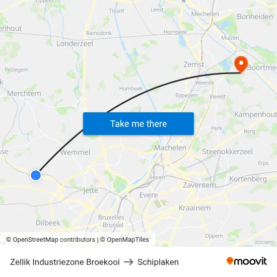 Zellik Industrial Zone Broekooi to Schiplaken map