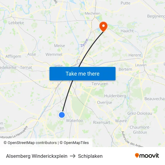 Alsemberg Winderickxplein to Schiplaken map