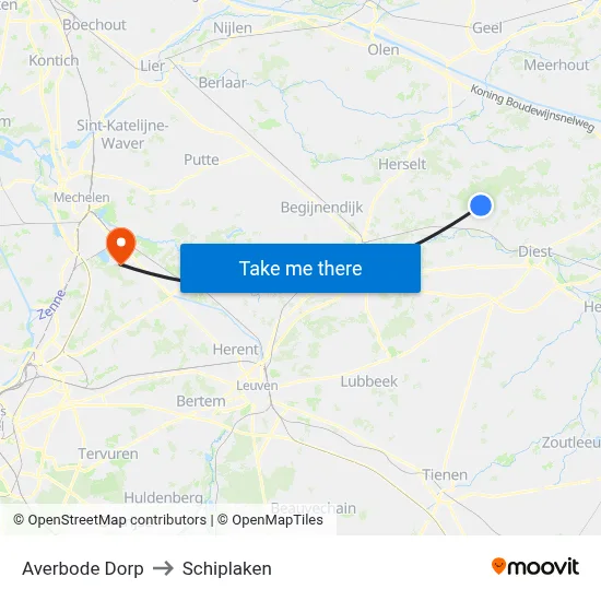 Averbode Dorp to Schiplaken map