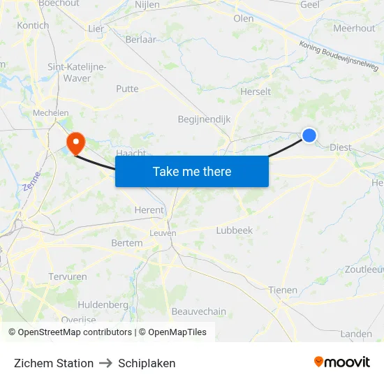 Zichem Station to Schiplaken map