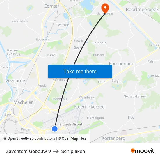 Zaventem Building 9 to Schiplaken map