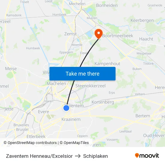 Zaventem Henneau/Excelsior to Schiplaken map