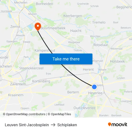 Leuven Sint-Jacobsplein to Schiplaken map