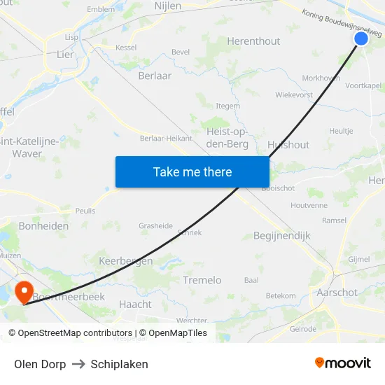Olen Dorp to Schiplaken map