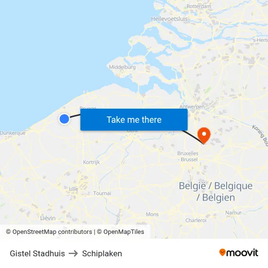 Gistel Stadhuis to Schiplaken map