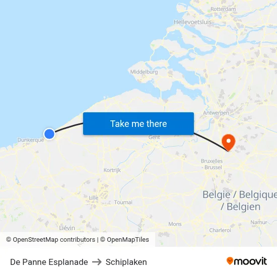 De Panne Esplanade to Schiplaken map