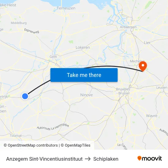 Anzegem St. Vincent Institute to Schiplaken map