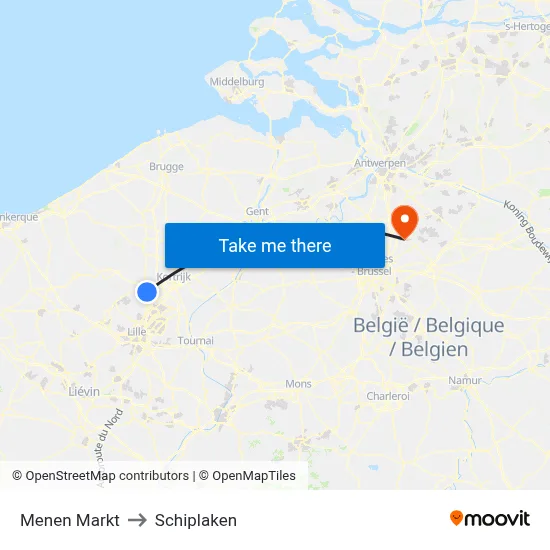 Menen Markt to Schiplaken map