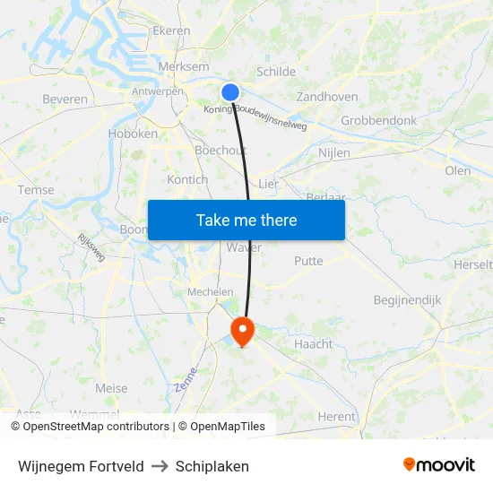 Wijnegem Fortveld to Schiplaken map