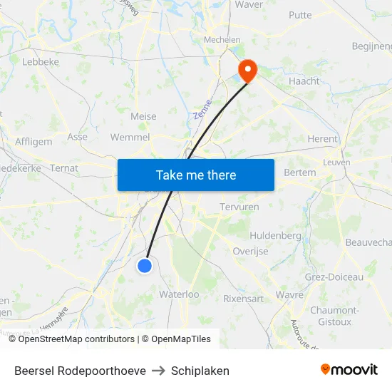 Beersel Rodepoorthoeve to Schiplaken map