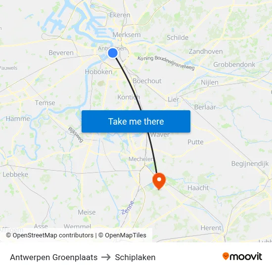 Antwerpen Groenplaats to Schiplaken map
