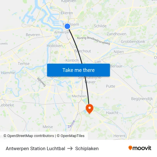 Antwerpen Station Luchtbal to Schiplaken map