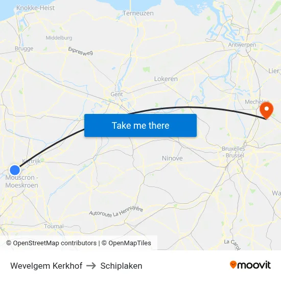 Wevelgem Kerkhof to Schiplaken map