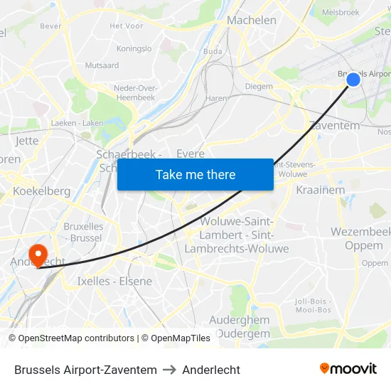 Brussels Airport-Zaventem to Anderlecht map