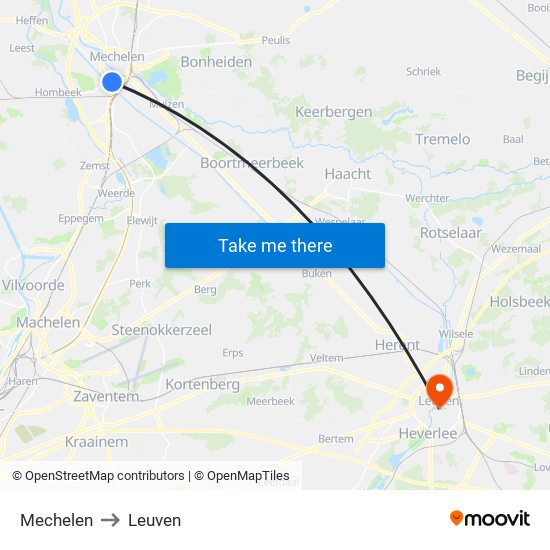 Mechelen to Leuven map