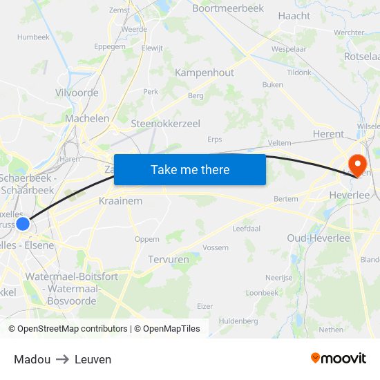 Madou to Leuven map