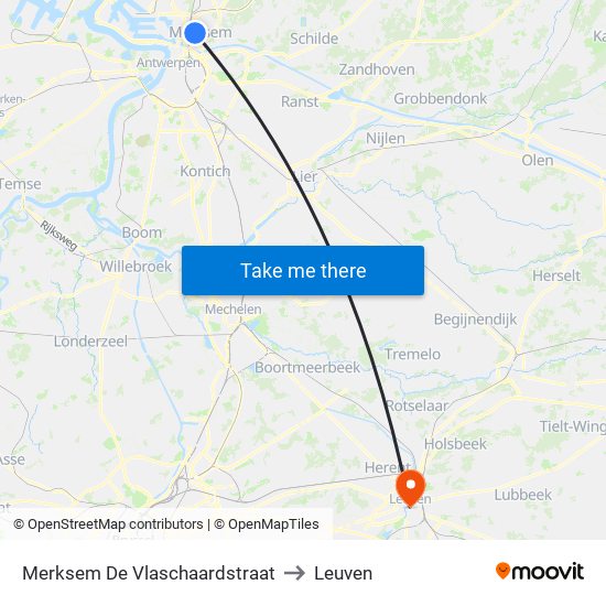 Merksem De Vlaschaardstraat to Leuven map