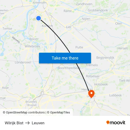 Wilrijk Bist to Leuven map