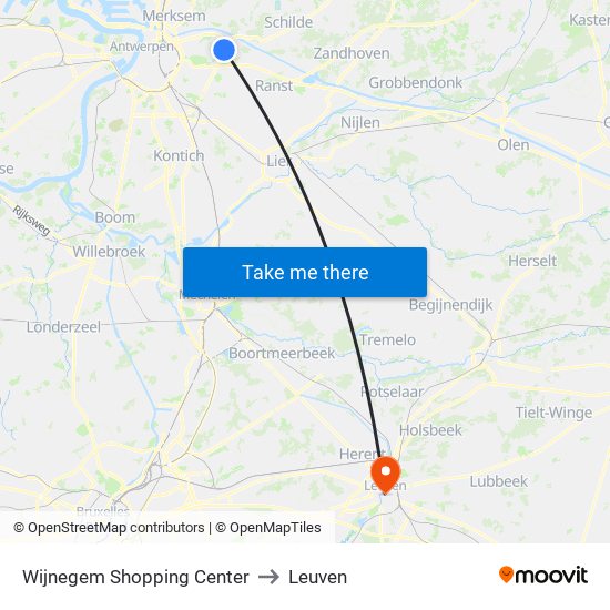 Wijnegem Shopping Center to Leuven map