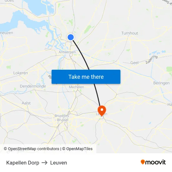Kapellen Dorp to Leuven map