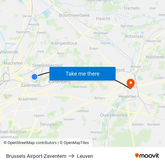 Brussels Airport-Zaventem to Leuven map