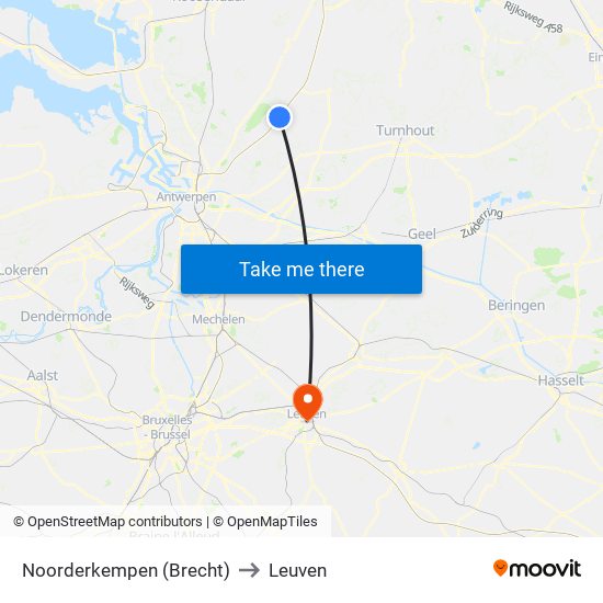 Noorderkempen (Brecht) to Leuven map