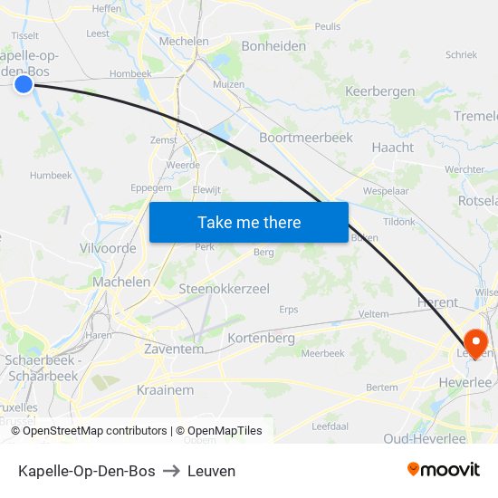 Kapelle-Op-Den-Bos to Leuven map