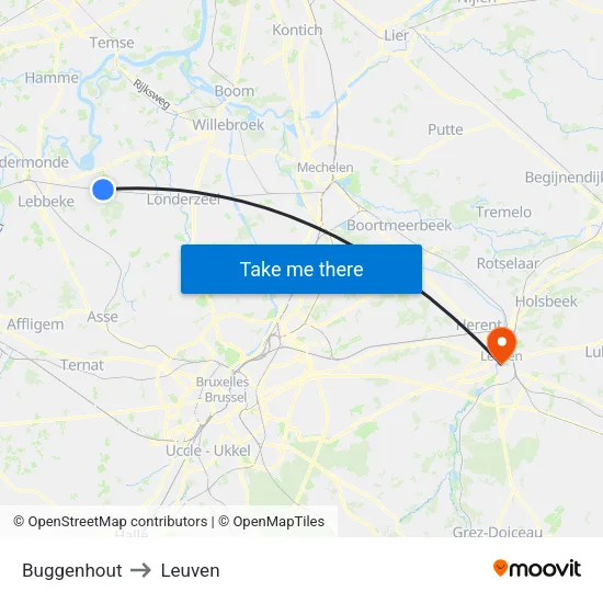 Buggenhout to Leuven map