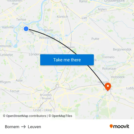 Bornem to Leuven map