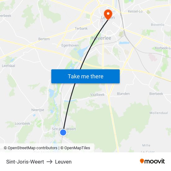 Sint-Joris-Weert to Leuven map