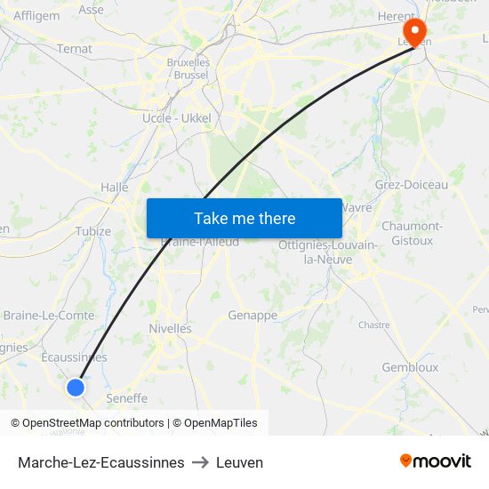 Marche-Lez-Ecaussinnes to Leuven map