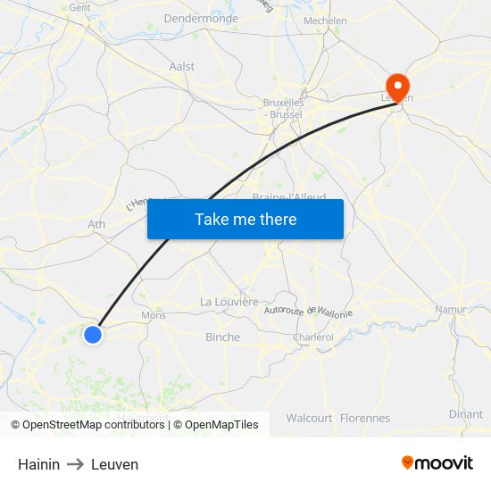 Hainin to Leuven map
