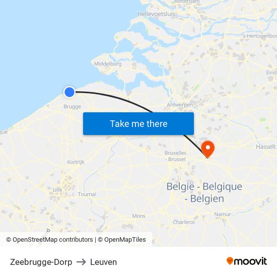 Zeebrugge-Dorp to Leuven map