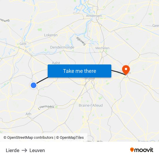 Lierde to Leuven map