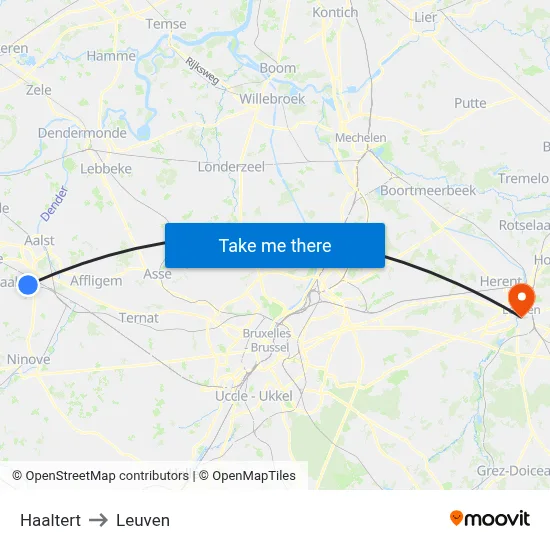 Haaltert to Leuven map