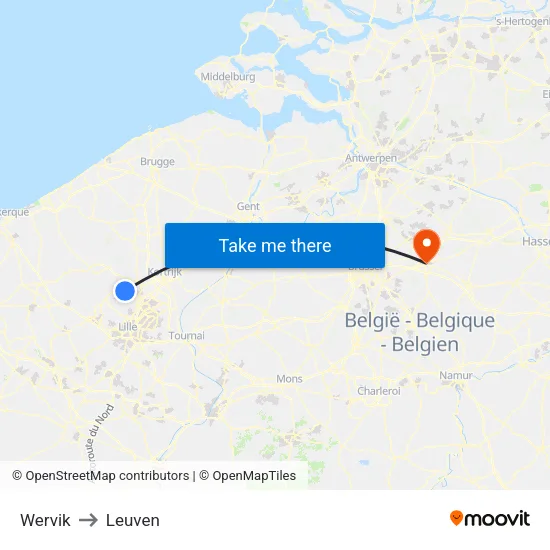 Wervik to Leuven map