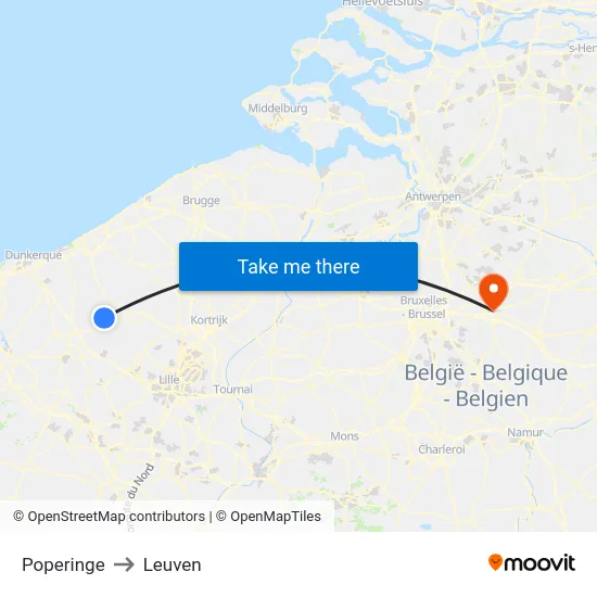 Poperinge to Leuven map