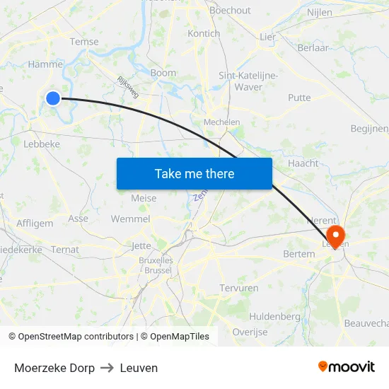 Moerzeke Dorp to Leuven map
