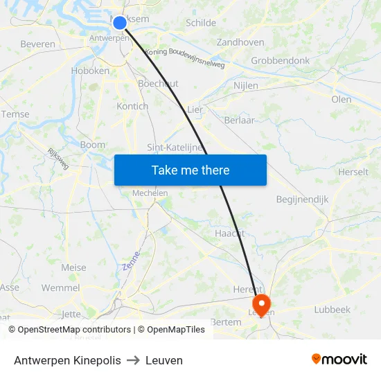 Antwerpen Kinepolis to Leuven map
