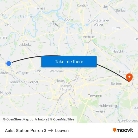 Aalst Station Perron 3 to Leuven map