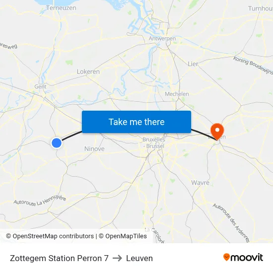 Zottegem Station Perron 7 to Leuven map