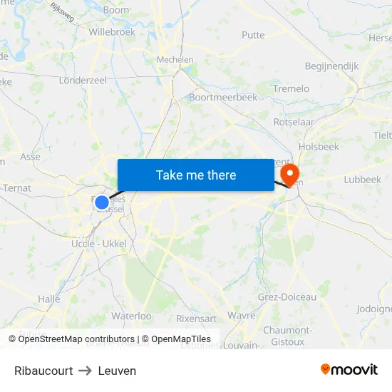 Ribaucourt to Leuven map