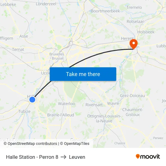 Halle Station - Perron 8 to Leuven map