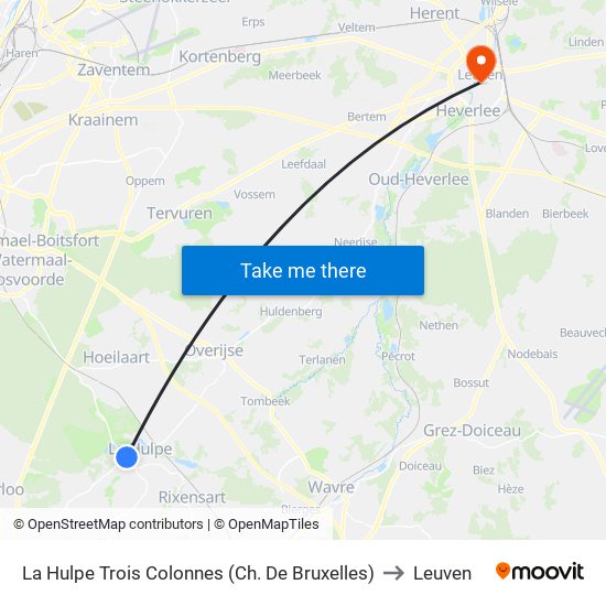 La Hulpe Trois Colonnes (Ch. De Bruxelles) to Leuven map