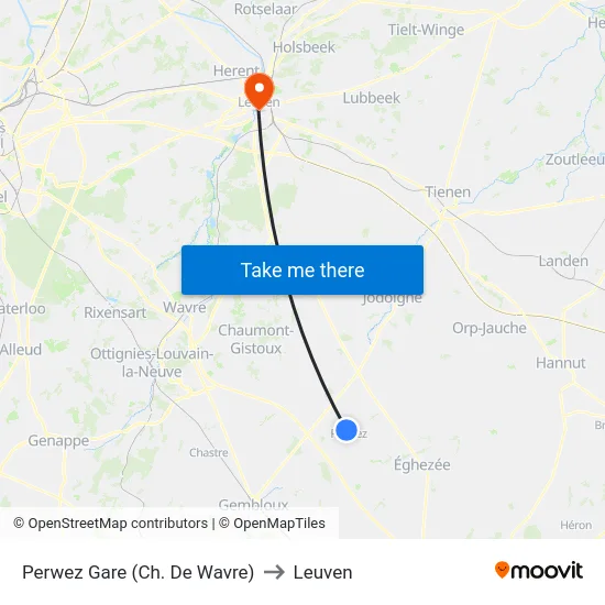 Perwez Gare (Ch. De Wavre) to Leuven map