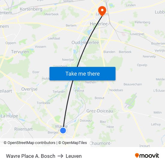 Wavre Place A. Bosch to Leuven map